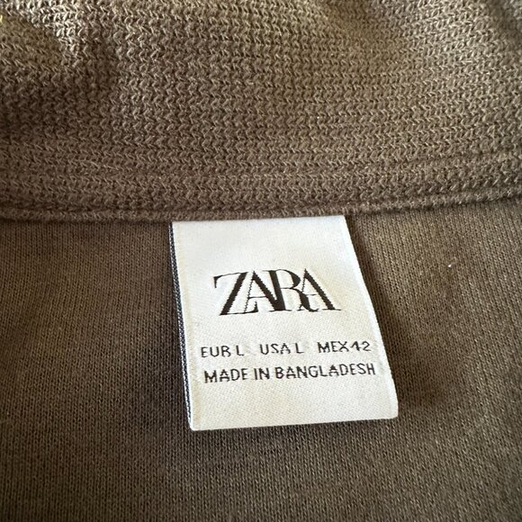 ZARA Men’s Brown Textured Polo Shirt Size L Short Sleeve Casual - Picture 2 of 2